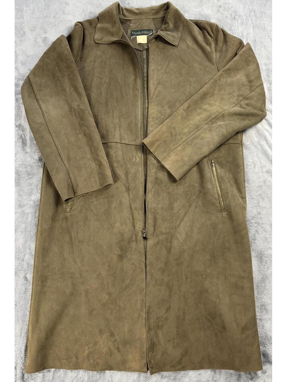 Harvé Benard Brown Suede Long Zip-Up Coat Women's Outerwear See Measurements